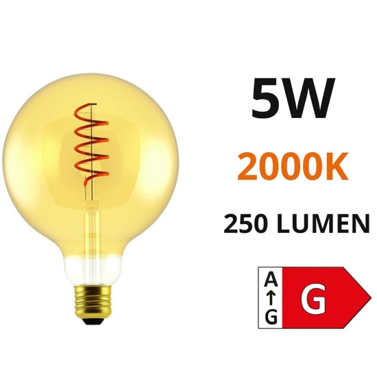 Lampadina globo e27 led 5w 2000k 250lm vetro ambra vintage