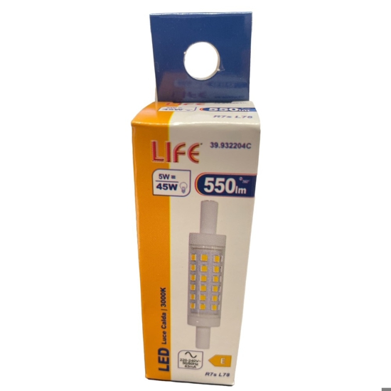 Lampadina life r7s led 5w 3000k 78mm 550lm ottica 360