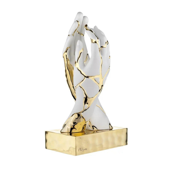 Statuetta soprammobile innamorati mani oro e bianco