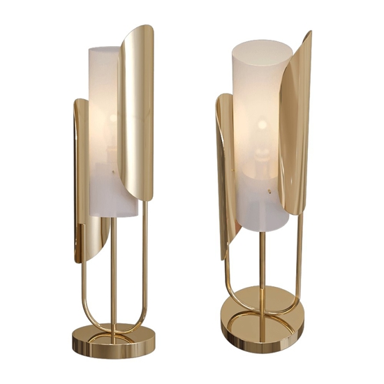 Lampada da tavolo design oro ottone vetro bianco per salone