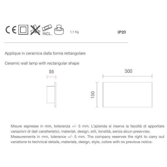 Applique led 24w 4000k rettangolare gesso ceramico bianco moderna