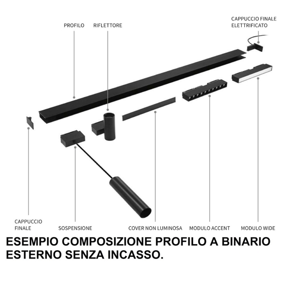 Ideal lux modulo faretto led 48v 26w 3000k nero per binario monofase ottica 100
