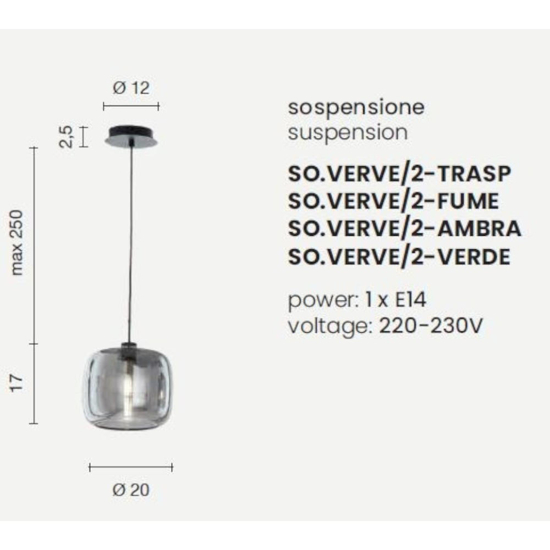 So verve 2 ondaluce sospensione vetro fume per bancone isola