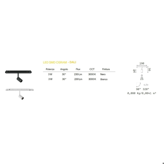 Ideal lux ego faretto led 3w 30000k osram bianco dali dimmerabile orientabile per binario monofase