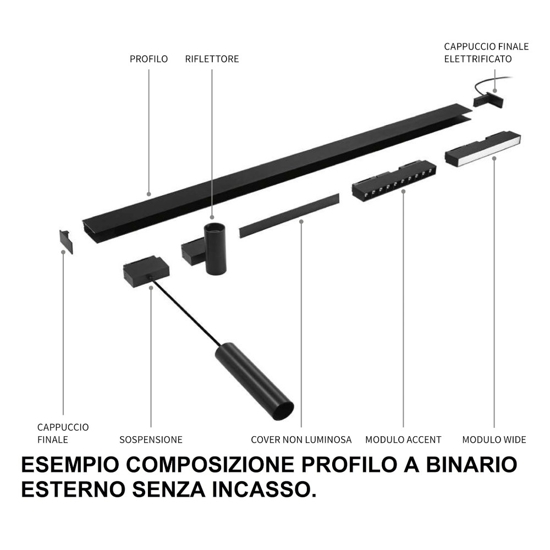Arca ideal lux modulo faretti led 48v 29w 3000k nero per binario monofase ottica 40