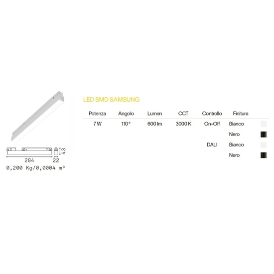 Modulo led faretto 7w 3000k bianco dali binario monofase lego ottica 110