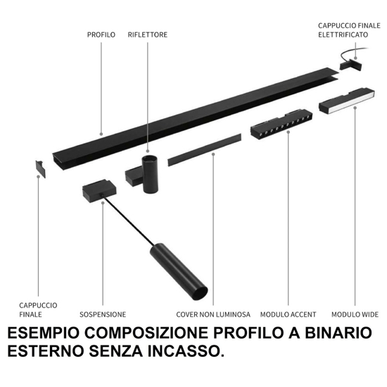 Ideal lux arca track faretto nero led 48v 14w 4000k per binario monofase orientabile ottica 36