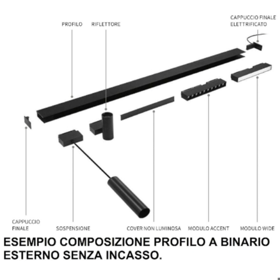 Ideal lux arca binario profilo a plafone 3mt monofase nero per faretti led
