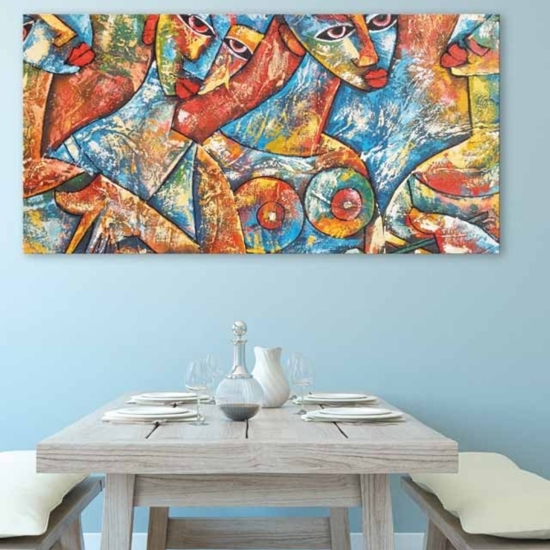 Quadro moderno stilizzato multicolor 80x40 tribal women