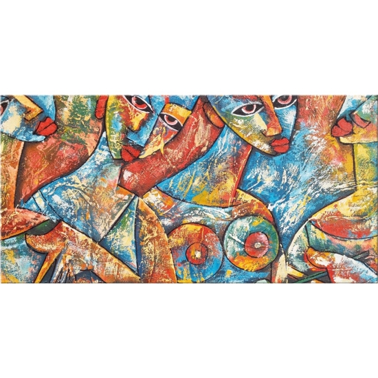 Quadro moderno stilizzato multicolor 80x40 tribal women