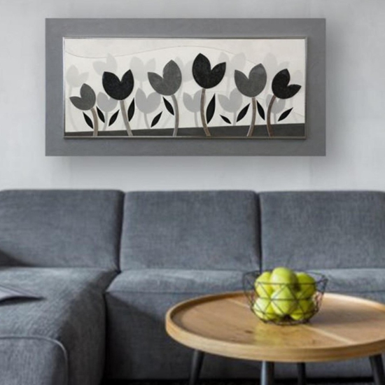 Quadro tulipani decorati moderno 120x60 antracite