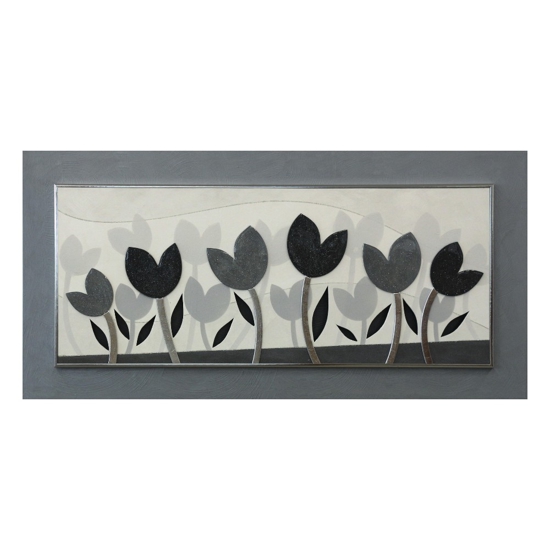 Quadro tulipani decorati moderno 120x60 antracite