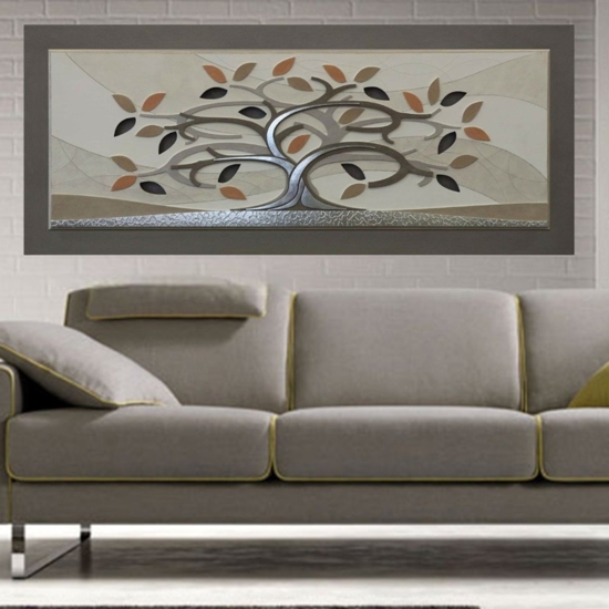 Quadro albero della vita 155x65 tortora argento
