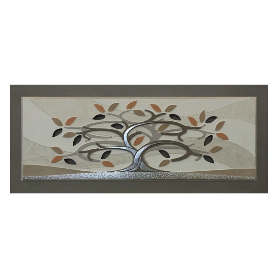 Quadro albero della vita 155x65 tortora argento