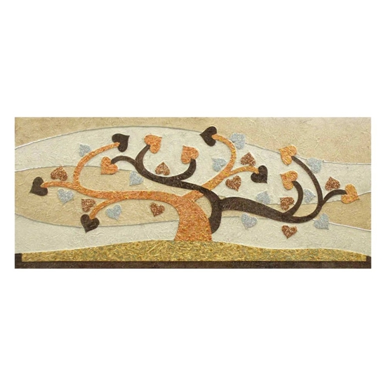 Quadro 150x65 albero della vita cuori oro argento