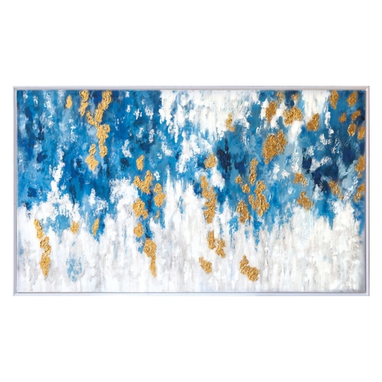 Quadro astratto moderno 122x72 azzurro bianco oro per soggiorno