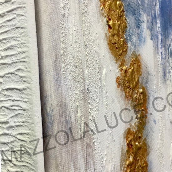Quadro astratto moderno 122x72 azzurro bianco oro per soggiorno