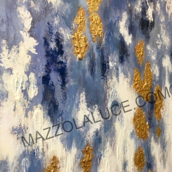 Quadro astratto moderno 122x72 azzurro bianco oro per soggiorno