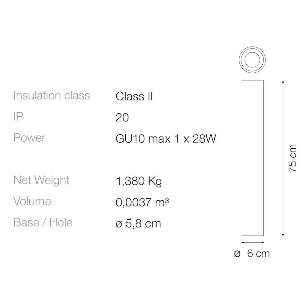 Look pl1 h75 ideal lux faretto led da soffitto cilindro bianco - 233352