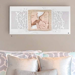 Capezzale quadro sacra famiglia moderna 80x40 bianco