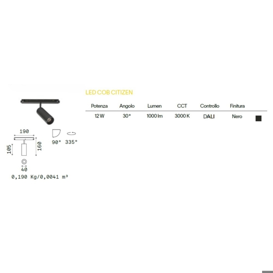 Ideal lux ego track single 12w 3000k dali faretto led nero