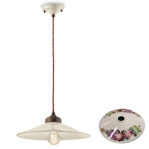 Ferroluce c1631-r lampadario da cucina vintage ceramica bianca decorazione floreale