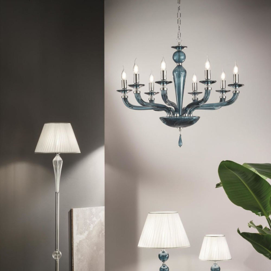 Lp villa lampadario ondaluce 8 luci vetro ottanio per salotto