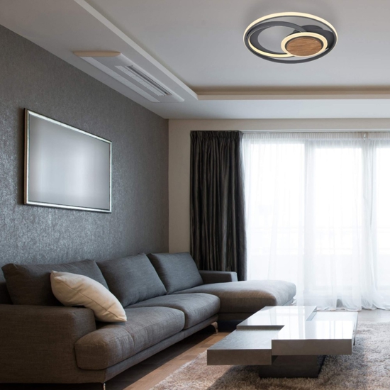 Plafoniera led 45w 3000k antracite legno moderna