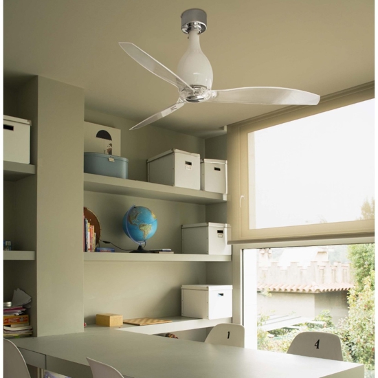 Ventilatore da soffitto silenzioso a pale vetro bianco lucido
