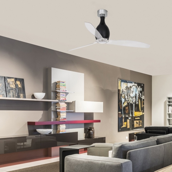 Ventilatore a soffitto di vetro nero opaco pale trasparenti silenzioso