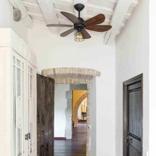 Ventilatore marrone a pale da soffitto con luce fino 13mq stile industriale