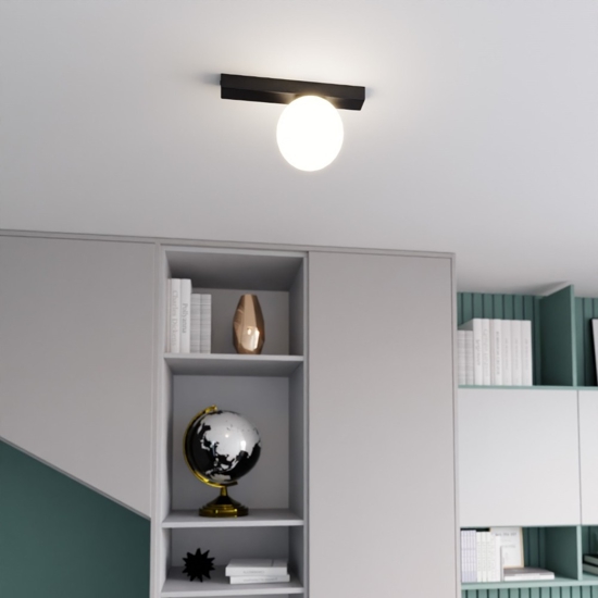 Plafoniera lampada da soffitto nera sfera bianca