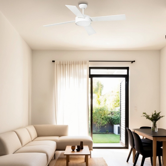 Ventilatore bianco a pale con luce silenzioso fino a 28mq
