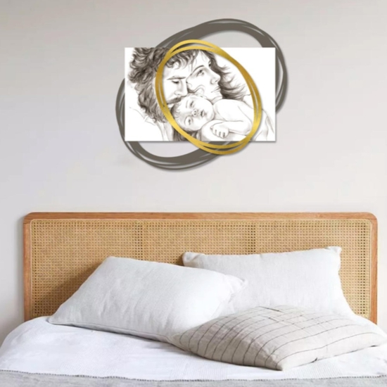 Capezzale moderno sacra famiglia foglia oro tortora 90x80