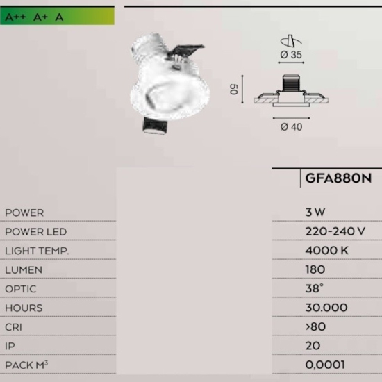 Gea luce elara faretto da incasso a led bianco 3w 4000k rotondo