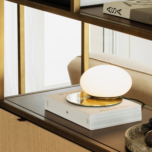 Lampada da tavolo ideal lux ninfea tl1 vetro bianco base ottone