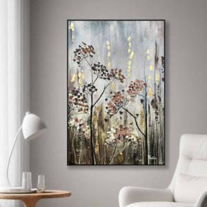 Quadro floreale 80x120 cm con cornice nera colori caldi