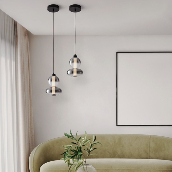 Lampada pendente in vetro fume per camera da letto