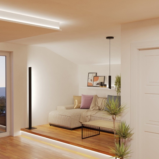 Piantana moderna nera led rgb smart home comando con app eglo simolaris