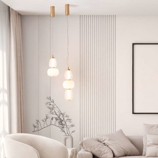 Lampada a sospensione oro con vetri stile contemporaneo