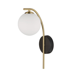Applique nero oro sfera di vetro bianco per soggiorno
