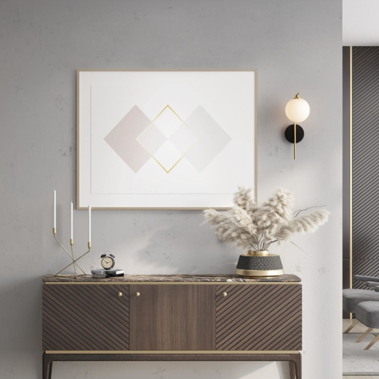 Applique nero oro sfera di vetro bianco per soggiorno
