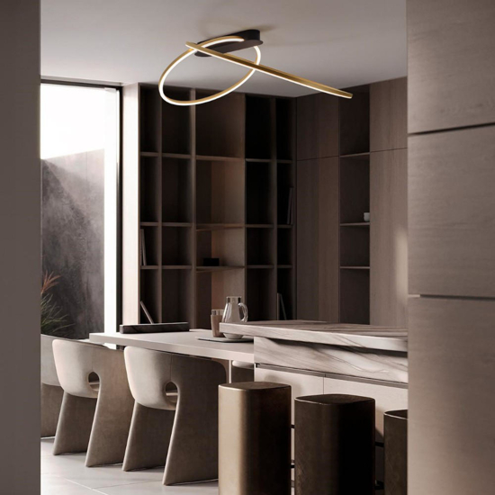 Plafoniera design moderna cerchi nero oro