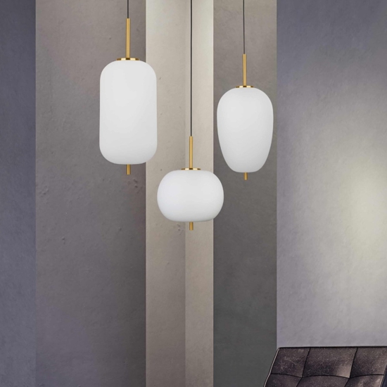 Lampada a sospensione dorata vetro bombato bianco