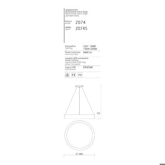 Affralux band diodi lampadario led cerchio sabbia 108cm