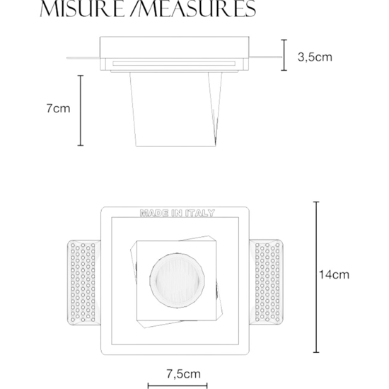 Faretto in gesso quadrato da incasso a soffitto sporgente Faretto in gesso quadrato da incasso a soffitto sporgente