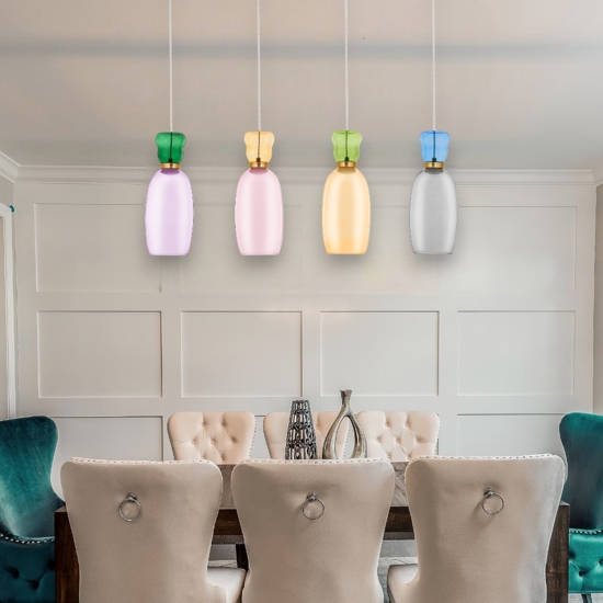 Lampadario per soggiorno 4 vetri multicolore led 32w 3000k