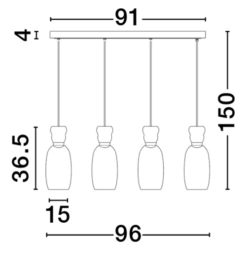Lampadario per soggiorno 4 vetri multicolore led 32w 3000k