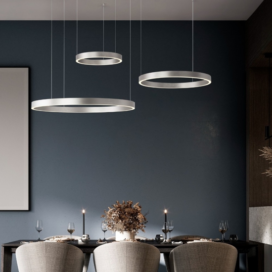 Lampadario moderno cerchi champagne argento per soggiorno