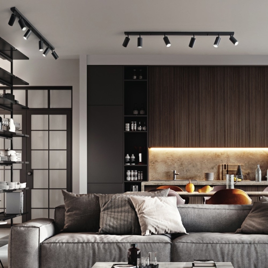 Plafoniera nera da cucina con 6 faretti orientabili isyluce